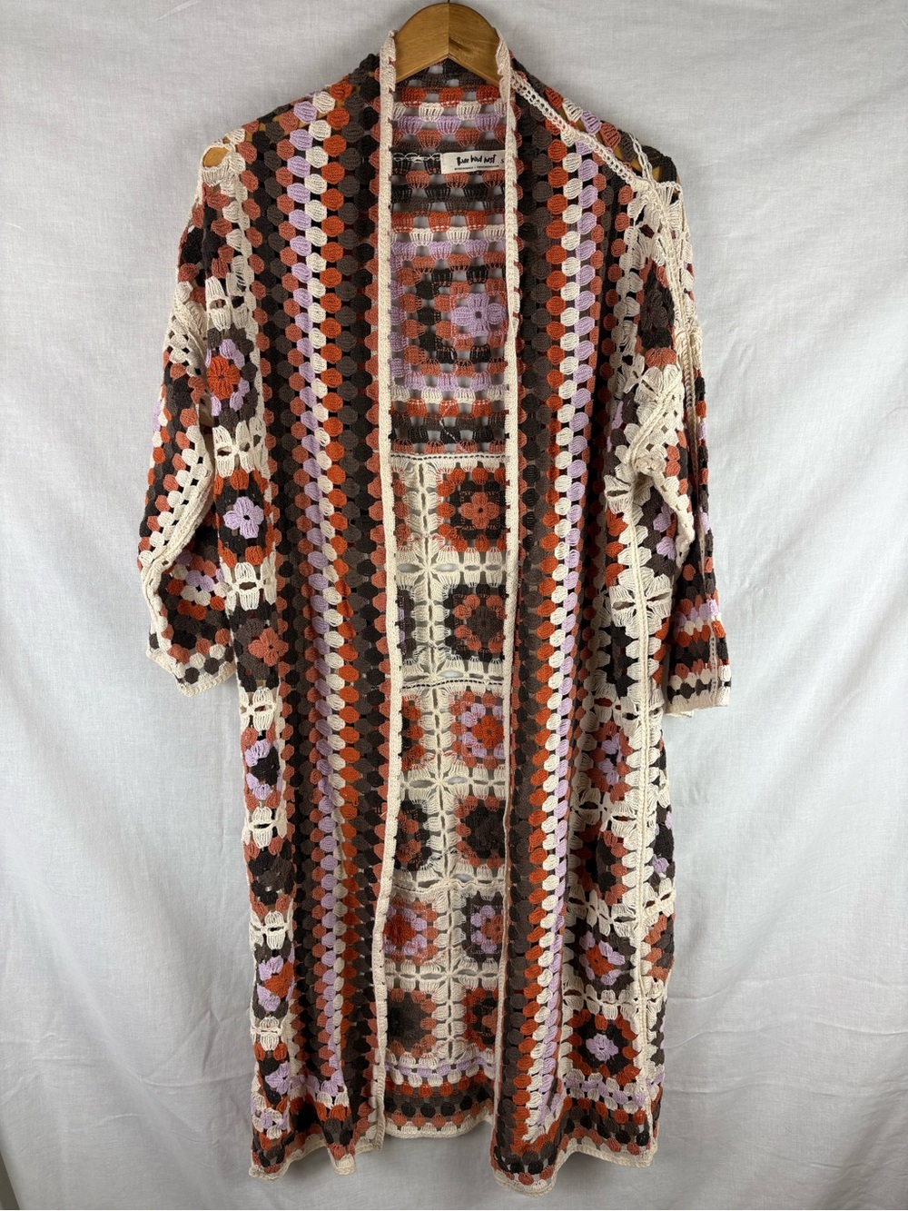 Three Bird Nest Soulful Wanderer Crochet Duster Brown Multi Cardigan - Picture 2 of 9